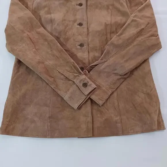 Alfani Petite Women's Brown Full Button Leather Jacket Pockets Size P - Picture 15 of 16